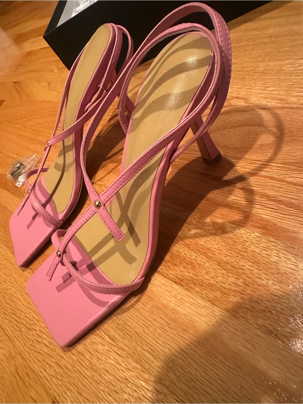 Tony Bianco Pink Strappy Square-Toe Heels - Picture 3 of 5